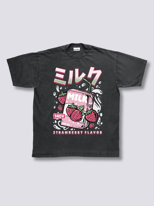 Front Print - Strawberry Milk Vintage T-Shirt